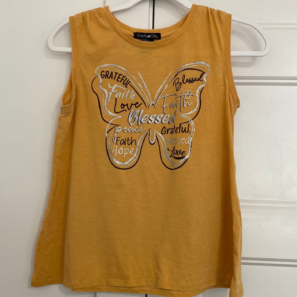 Kids yellow, butterfly, sayings tank top